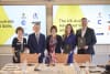 Curtin University's Prof. Melinda Fitzgerald, Australia's Education Minister Jason Clare, UK Secretary of State for Education Bridget Phillipson, Adelaide University's Prof. Jessica Gallagher & UNSW Vice-Chancellor Prof. Attila Brungs sign the Pact 