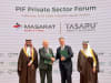 From left to right: Muhammed Alshiha, Chairman of MASARAT Mobility Park; Tienie Ferreira, CEO of MASARAT Mobility Park; Michael Müller, CEO of TASARU Mobility Investments; and Omar Al-Madhi, Chairman of TASARU Mobility Investments, during the signing ceremony at the PIF Private Sector Forum 2026 in Riyadh. (Photo: AETOSWire)