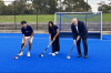La Trobe Pro Vice-Chancellor Health Innovation Professor Russell Hoye with Hockey Victoria academy players at the launch of the Melbourne Cobras