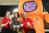 L-R Jacqui Horvat (Coles ACM), Sophia, Juan Soto (Coles BCM) and Hospitals United for Sick Kids mascot Blip