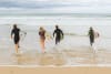 Luka Payne, Myla March, Sandon Vowels and Tarro Boxsell race into Hungry Head Beach break to get some practice ahead of the Surf Reflections Junior Series this weekend at Hungry Head