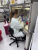 Rachel Nordberg, PhD, from the DELTAi Lab at UC Irvine, prepping the BioServe device before it goes into orbit.