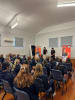Flip the Vape ambassadors Thomas Wise and Jay Woolley speaking to students at a Flip The Vape Week event in TAS.