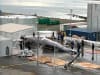The first whales processed in Hvalfjörður Iceland during summer 2026 whale hunt. Photo: Micah Garen / Four Corners Media.