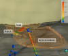 Figure 3: Block model of the identified rare earth elements mineralization at Lucky Gem, with a focus on estimated contained yttrium. The block model is based on one 32-meter trench and one drillhole with 16-meter extrapolation. The mineralization starts at surface and outcrops in an existing road cut.