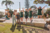 L-R Brunswick Heads Public School principal Jodi Ridgway and Reflections Brunswick Heads park manager Lorna Carr with school captains Nellie, Otis, Lewis and Winter 