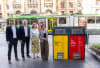 Niall Casey, Enterprise Ireland; Darren O'Donohoe, CEO, Superfy; Consul-General of Ireland, Melbourne Marie-Claire Hughes; and City of Melbourne Councillor Gladys Liu with the Superfy S200 Brite Bin at Town Hall, Melbourne.