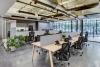 Open-plan Australian office with four desks, each with a Sihoo M57 Pro. A colleague stands at a desk mid-stretch.
