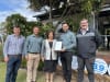 Ballina mayor Sharon Cadwallader, centre, with (from left) Reflections consultant Ryan Dillon, Reflections park managers Dan Hickleton and Donny Lanesbury, Rous County Council GM Phillip Rudd