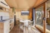 The kitchen with deck view in one of the safari glamping tents at Lennox Head