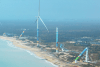 Aerial view of damaged wind turbines along the Mulan Bay after super Typhoon Yagi in Wenchang, Hainan Province of China. Photo: Getty/China News Service via Getty Images
