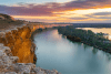 Aerial view of cliffs overlooking the Murray River at sunset in Nildotte, South Australia. Photo: Adobe Stock.