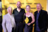 Back-to-back winners Tim and Katrina Phillips (centre) receive their 2024 award from Hydraulink Directors Lee Short (far right) and Noel Davies (far left)