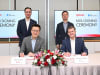 Clockwise from left to right: Raymond Yeung, Head of China Corporates, OCBC Hong Kong, Kelvin Li, Head of Platform Tech at Ant International, Douglas Feagin, President of Ant International and Melvyn Low, Head of Global Transaction Banking at OCBC at the MoU signing ceremony (Photo: Business Wire)