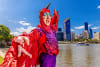 LUZIA artist NSW-born and Gold Coast-raised Nelson Smyles, a Hoop Diver and Clown in the show waves farewell to Brisbane - photo at South Bank 