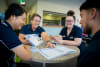 CDUs new Allied Health Services Manager Fiona Tipping (second from left) with Faculty of Health students (from left) Olivia Ran, Georgia Dawson, and Manoli Giannikouris.