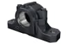 Schaeffler's split plummer block housing SES for aggressive environmental conditions features clear markings in the upper housing section to show condition monitoring and lubricant supply connection points, to ensure Industry 4.0 compliance. 