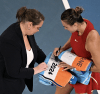 Aryna Sabalenka with Jelena Dokic signing the towel
Image: Please credit Sporting News Holdings