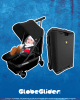 The Globe Glider is a travel stroller and carry-on case all-in-one. The stroller mechanism folds neatly into the case lid, which stows easily into the plane's overhead compartment.
