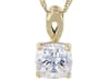 MOISSANITE FIRE(R) 1.70CT DEW CUSHION CUT 14K YELLOW GOLD SOLITAIRE PENDANT & 18 INCH CHAIN