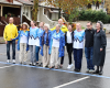 Mayor Zoe Baker with Mark Arbib, Wayne Larden, Olympians Steve Moneghetti and Lisa Weightman and volunteers at the original North Sydney marathon blue start line from the 2000 Sydney Olympics