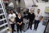 The team: Dr Nisal Wanasingha, Professor Namita Roy Choudhury, Professor Naba Dutta and Dr Jitendra Mata with Quokka, the small angle neutron scattering instrument at the Australian Centre for Neutron Scattering. Credit: ANSTO. 
