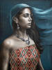 "Nazanin", 2025, oil and mixed media on linen, 91 x 121cm. 
Naz is a resilient entrepreneur who came to Australia from Iran in 2013. Together with her mother, she founded a fashion and design business that has flourished in her new homeland. 