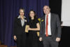 Keira Moran (centre) receives her prize as joint winner of the Inspiring Student Award from Dean of Engineering Prof. Julien Epps and The Hon. Dr Sarah Kaine. Image from Ken Leanfore