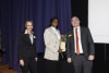 Nomathemba Ndlovu (centre) receives her prize as joint winner of the Inspiring Student Award from Dean of Engineering Professor Julien Epps and The Hon. Dr Sarah Kaine. Image from Ken Leanfore