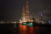 Greenpeace ship the Rainbow Warrior III at a dawn ceremony in Auckland, New Zealand on the 40th anniversary