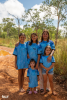 Wanirr Keighran's art applied to ILF shirts, worn by Community in Katherine, Northern Territory. Credit: Lisa Pilbeam.
