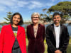 Her Excellency the Honourable Ms Sam Mostyn AC, Governor-General of the Commonwealth of Australia, with Community Resources Co-Chair Indu Balachandran and Soft Landing Leading Hand Husein at Admiralty House. 