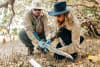 Dr Chris Fulton and Dr Kay Davis collecting a core sample using an auger at Mangrove Bay, near Exmouth. AIMS photo by Violeta Jahnel Brosig.