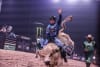 11-year-old Sonny Heffernan in bull riding action recently, riding for team NSW. Image PBR Australia 