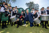Alan Lane, Creative Director of The Royal Edinburgh Military Tattoo, who flew in from Scotland to announce the first performer line up for the record-breaking fourconcert run at Suncorp Stadium in February - with the Brisbane Boys College Pipe Band 