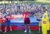 Brandon Starc (centre) at Parramatta City Little Athletics for unveiling of new high jump mat