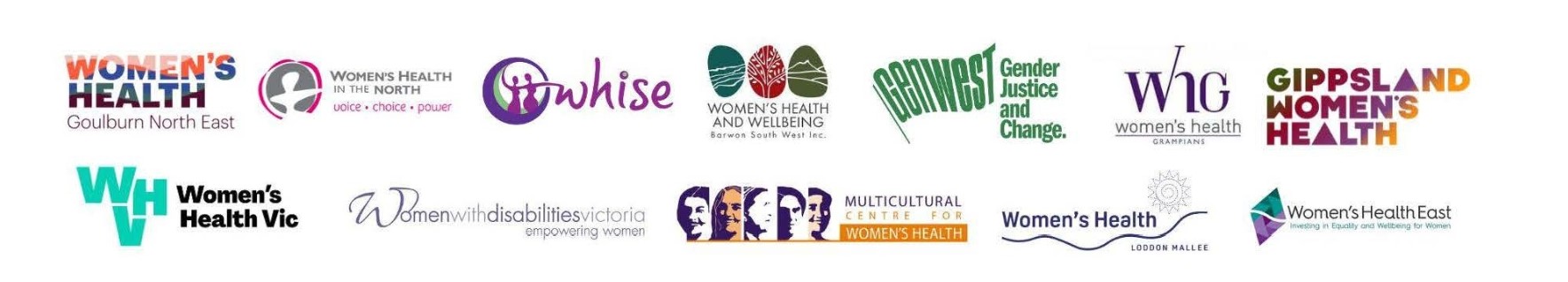 Logos of the 12 individual women's health services that form the Women's Health Services Network